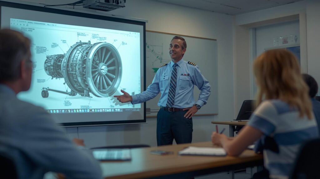 trainer giving classroom session to aviation students. (1)