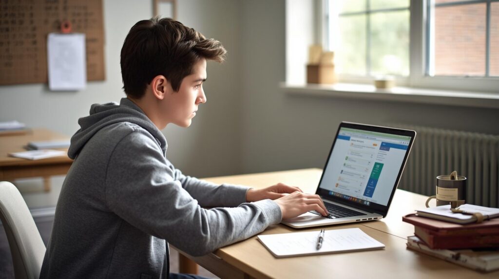 student using laptop to register online